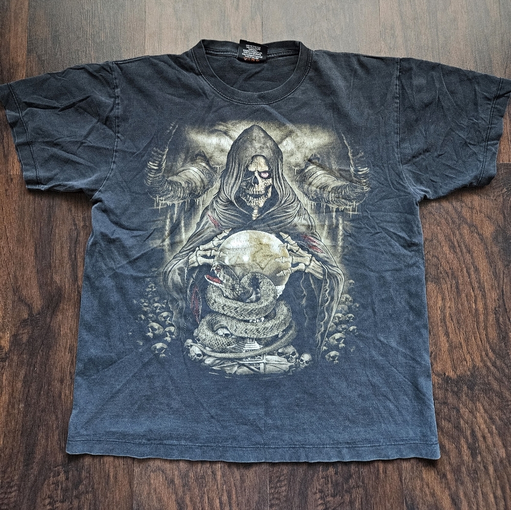 Rock Eagle Men’s Vintage T- Shirt Big Logo Snake Skull  double Sided size Large